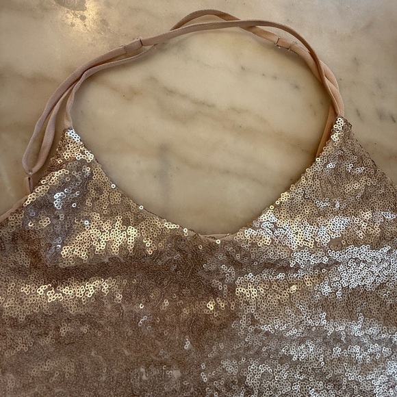 Free Press NWT Gold Sequin Criss Cross Back Mini Cocktail Dress Size xl - Picture 4 of 14